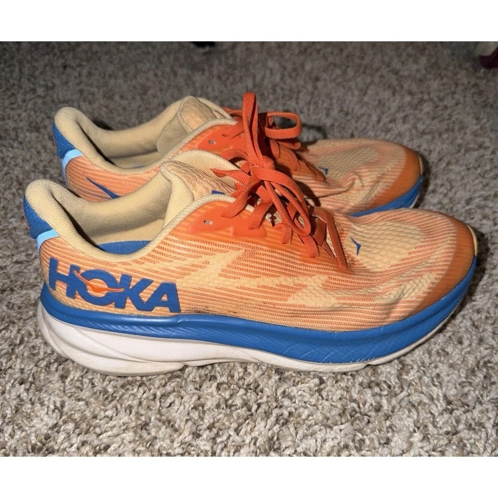 Hoka One One Clifton 9 Running Shoes Youth 7‎ / Women's 8.5 M Orange Blue NICE